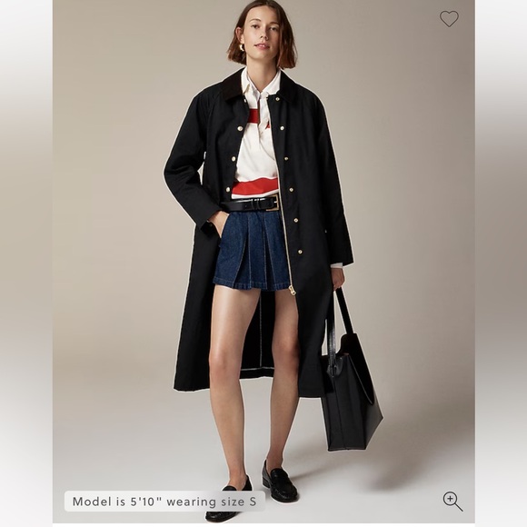 J. Crew Long Barn Jacket™ in waxed cotton twill, black with corduroy trim - Picture 1 of 6